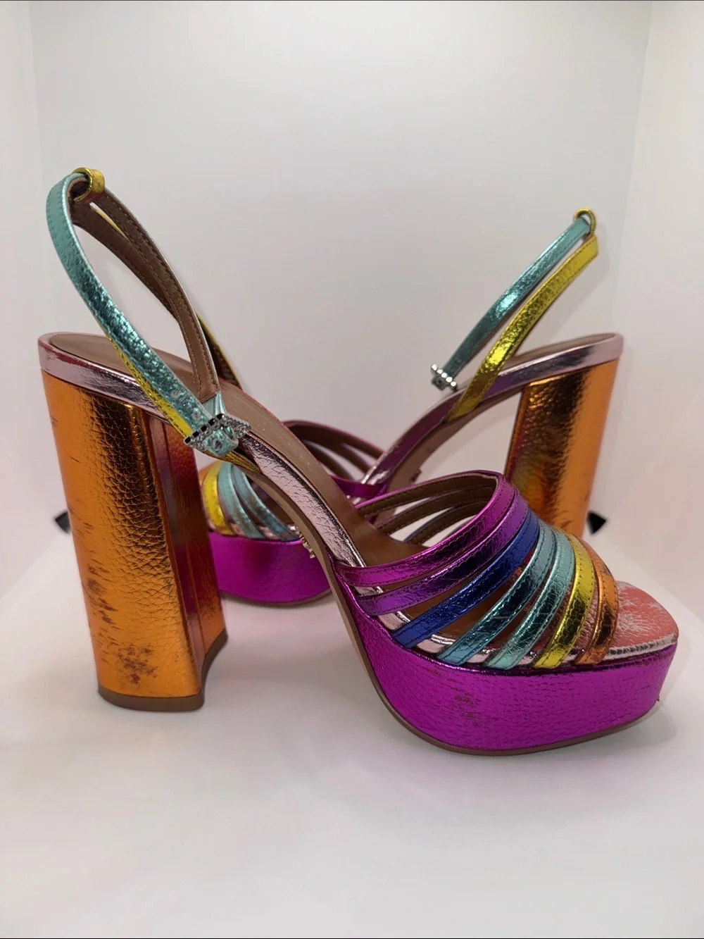 Kurt Geiger Pierra Platform Sandal Heels Metallic Leather Women’s 36.5 US 6.5